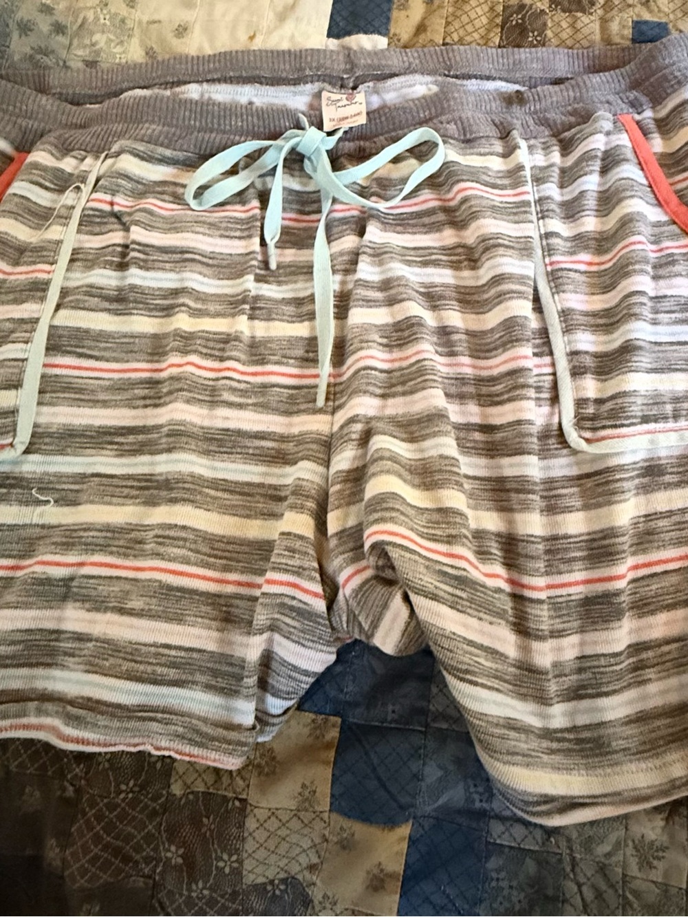 Secret Treasures Women’s Gray Striped Lounge Shorts with Coral & Mint Trim